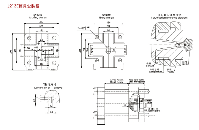 J213E型(38噸)380千牛熱室壓鑄機模具安裝圖